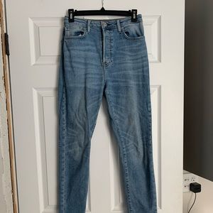 light blue jeans ankle cut straight leg